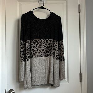 Leopard Print Color Block Women's Top